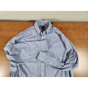 Joseph A Bank Traveler Collection Mens 17 35 Blue & White Houndstooth Shirt